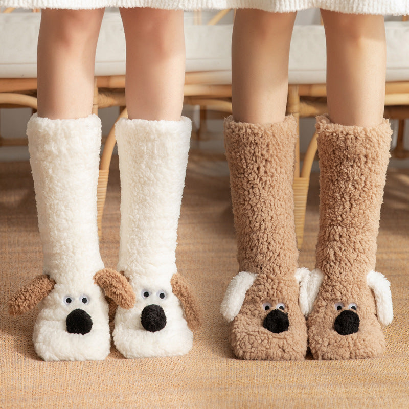 Plush cartoon dog slipper socks