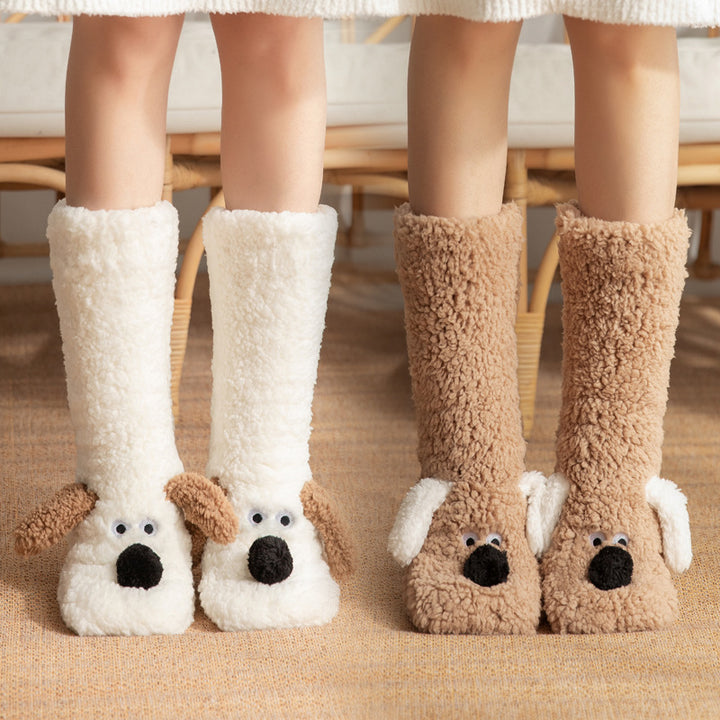 Plush cartoon dog slipper socks