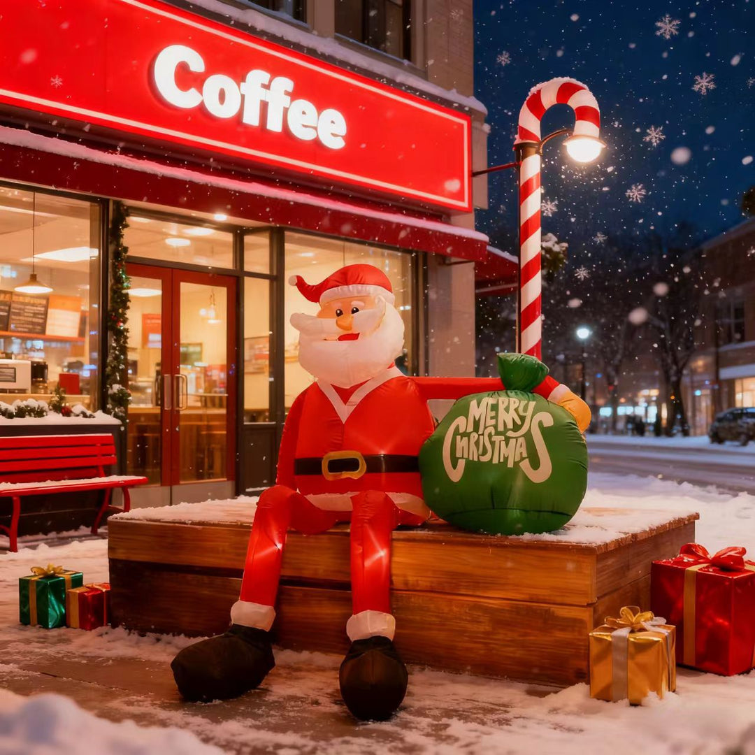 Giant inflatable Santa Claus with gift sack