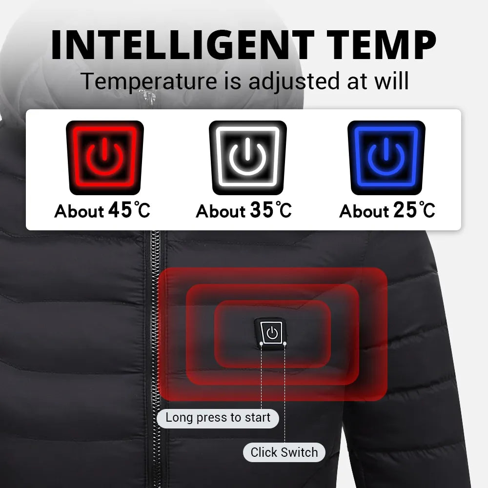 Unisex Heated Winter Jacket Adjustable 3-Level Warming Coat
