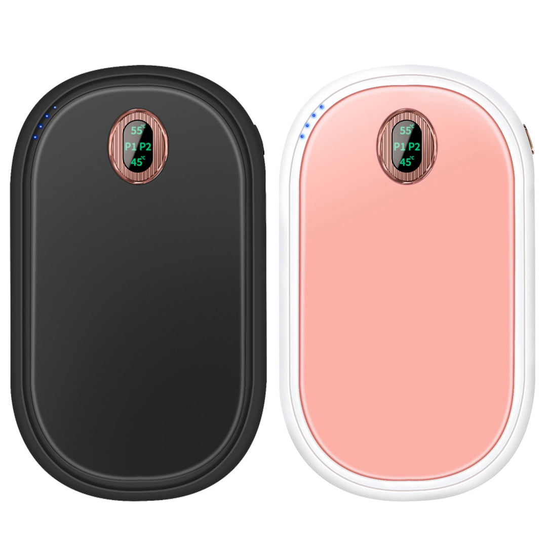 Pebble shaped hand warmer with display