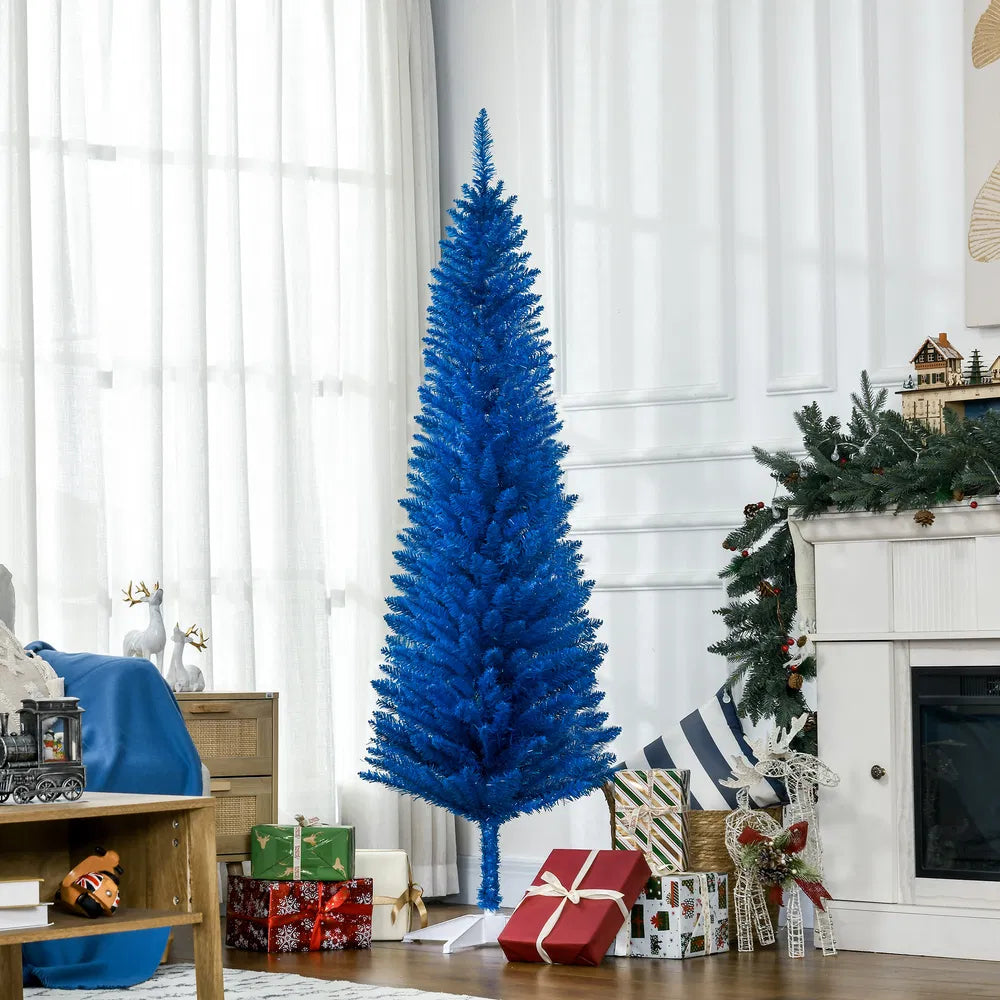 Blue slim pencil artificial Christmas tree
