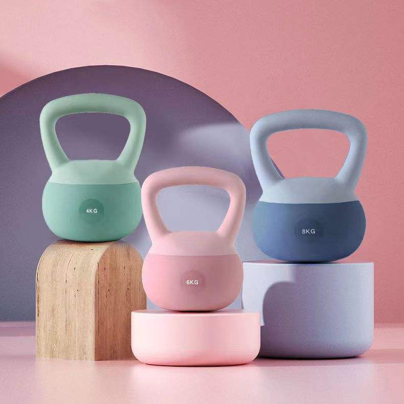 Light pink soft-shell kettlebell for home