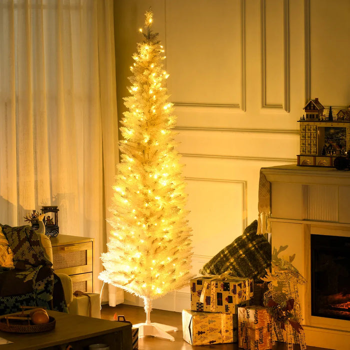 Heat Grove 6 ft Pre-Lit White Pencil Christmas Tree with 200 LEDs