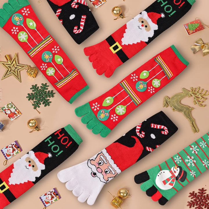 Knee-high Christmas toe socks with penguins
