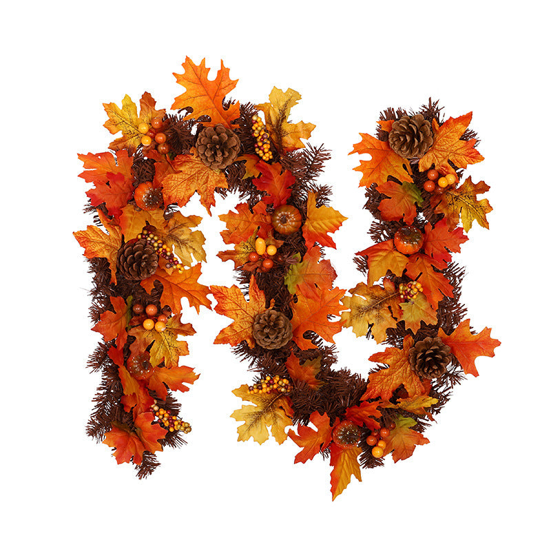 Fall maple leaf garland with pine cones