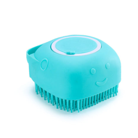 Silicone pet bath brush with shampoo chamber