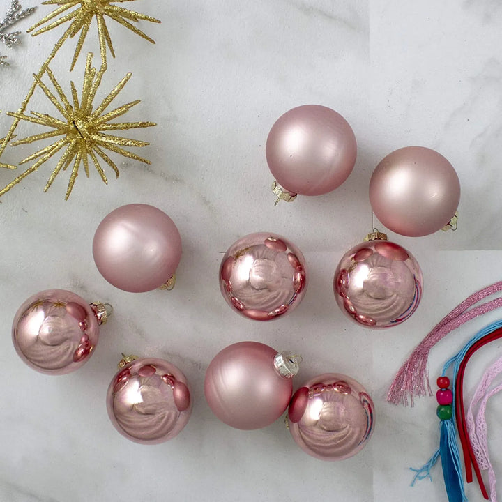 Pink shiny and matte glass ball ornaments