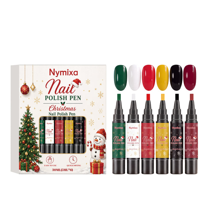 Six Christmas nail polish pens in gift box