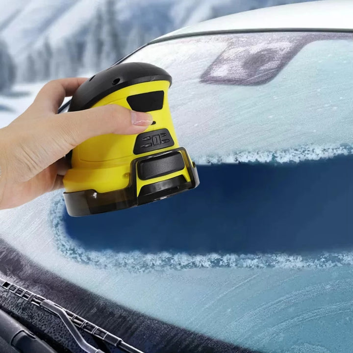 Cordless electric ice scraper on windshield