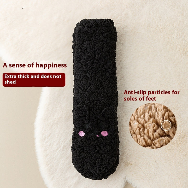 Pink fluffy floor socks with embroidered bunny face