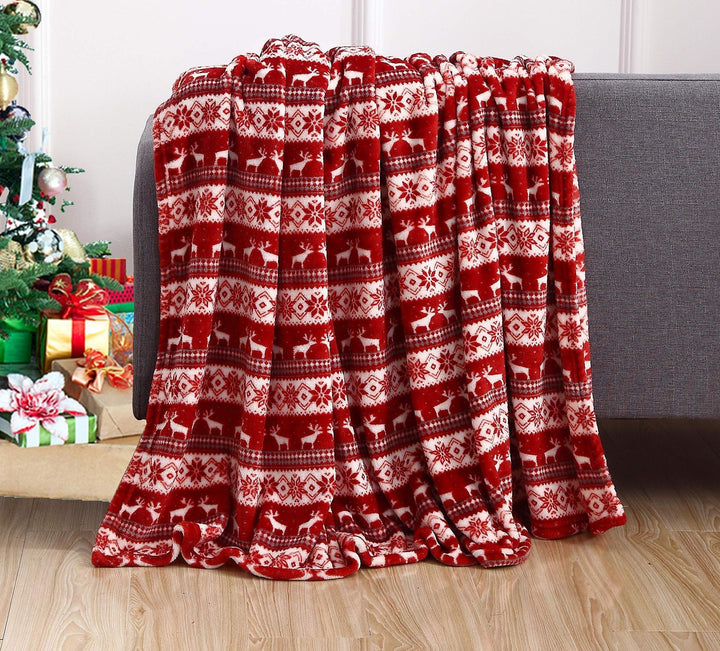 Christmas flannel throw on a sofa