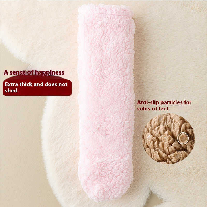Pink fluffy floor socks with embroidered bunny face