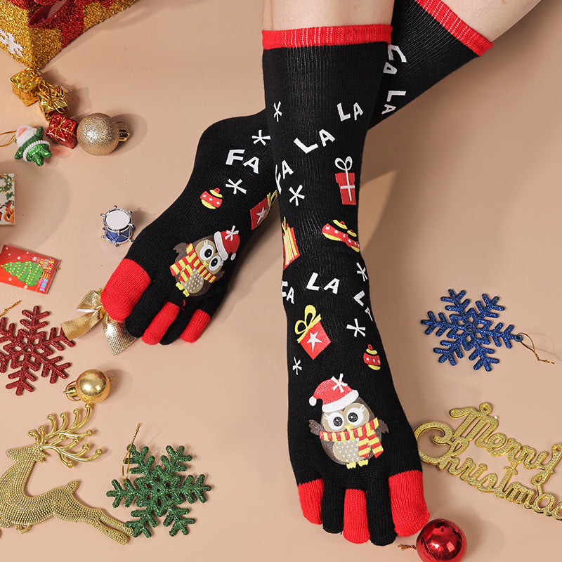 Knee-high Christmas toe socks with penguins