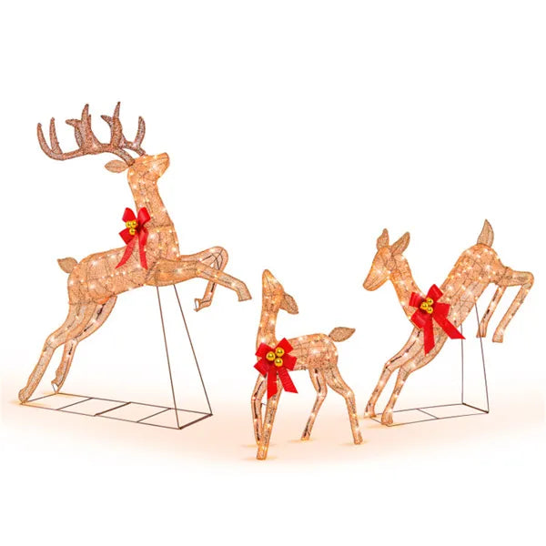 Heat Grove Set of 3 Lighted Glitter Reindeer with Red Bows