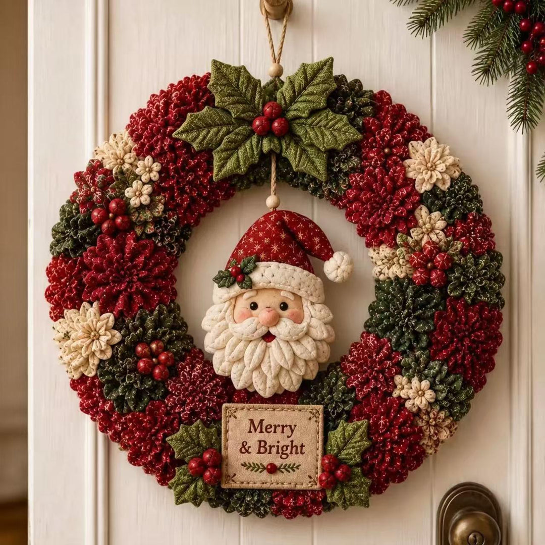 DIY fabric Christmas wreath with Santa figure