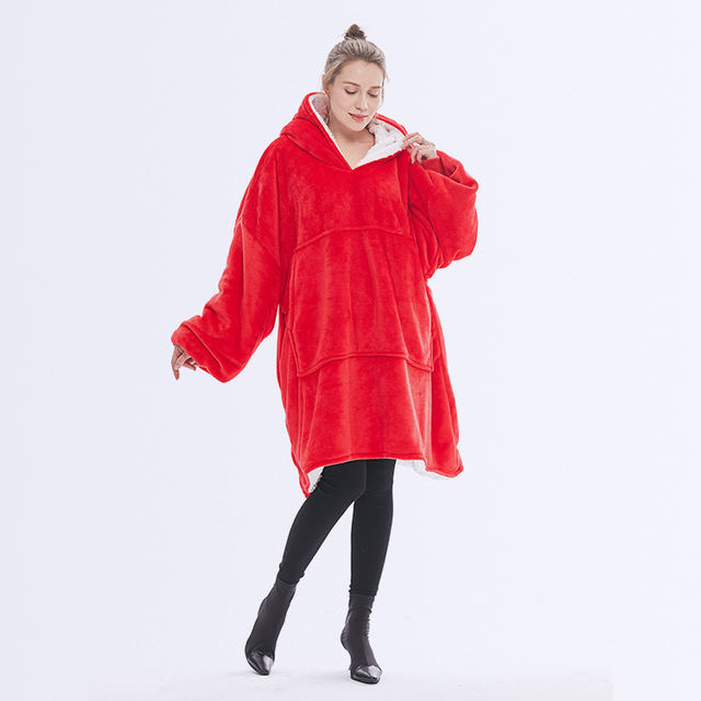 Wearable Blanket Hoodie for Adults, Flannel and Lamb Wool