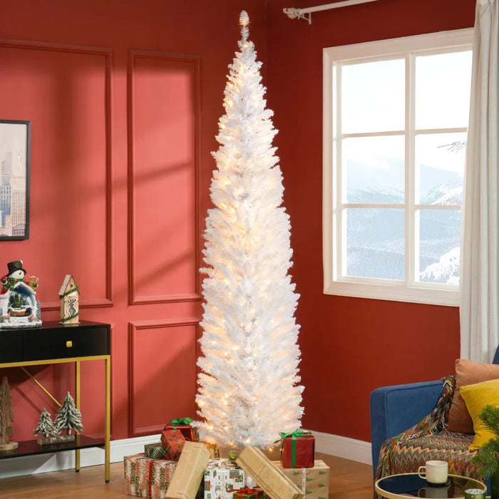 Heat Grove 8 ft White Pre-Lit Pencil Christmas Tree with 300 LEDs