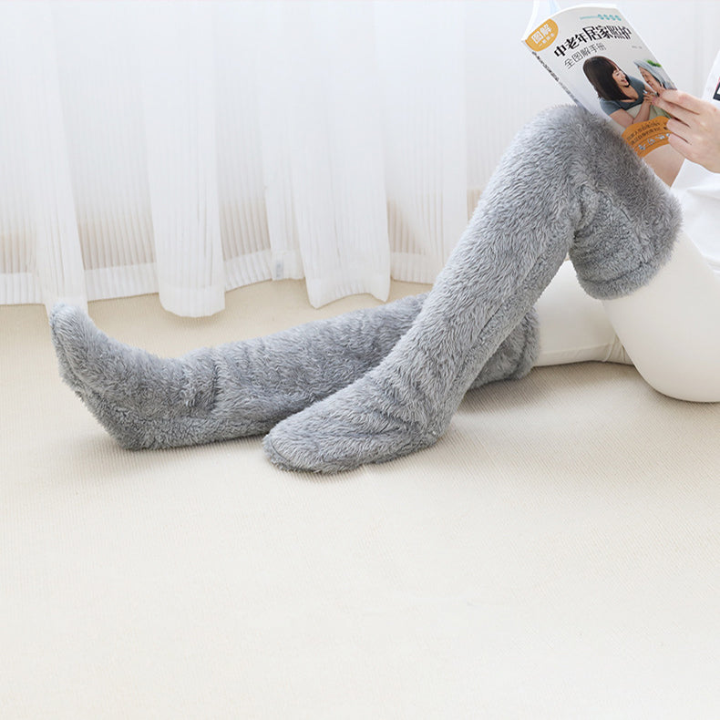 Fuzzy lilac over-the-knee plush socks