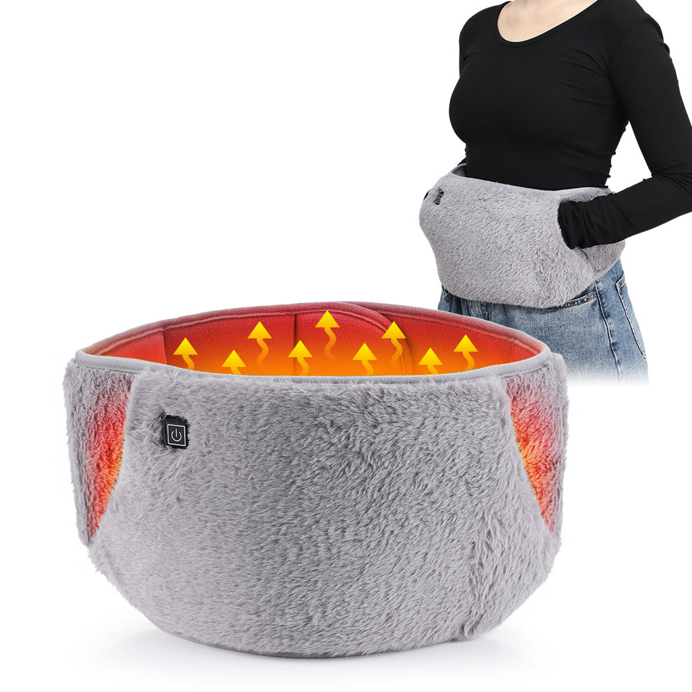 Plush heated waist belt with hand pocket
