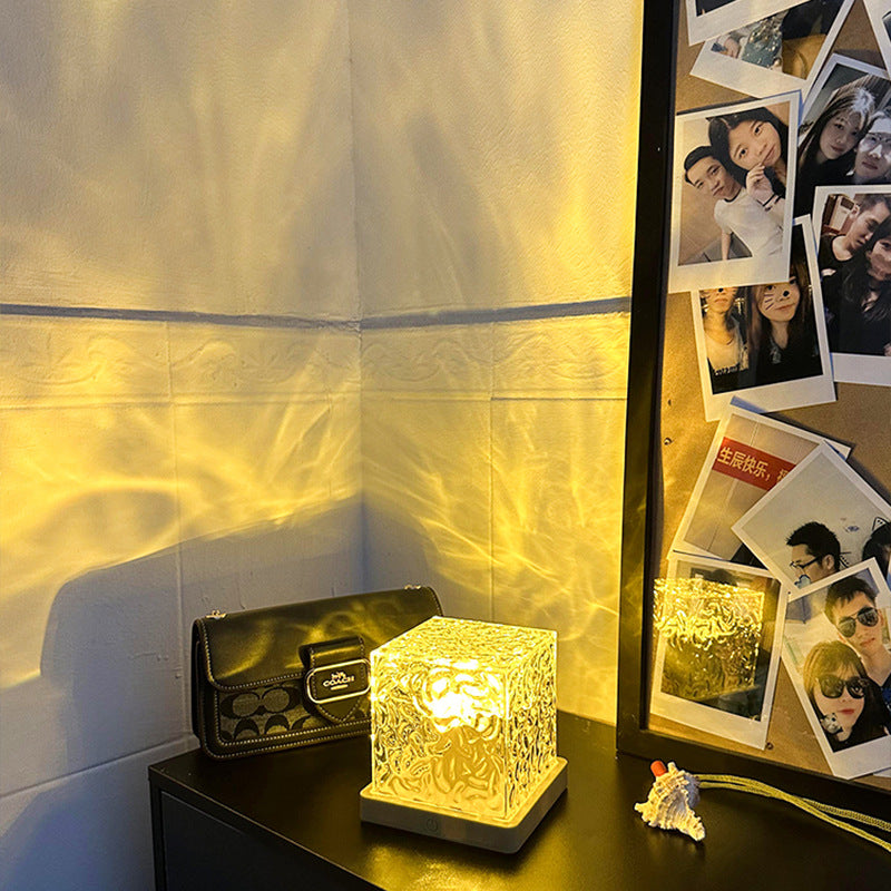 Water ripple lamp projecting waves on wall