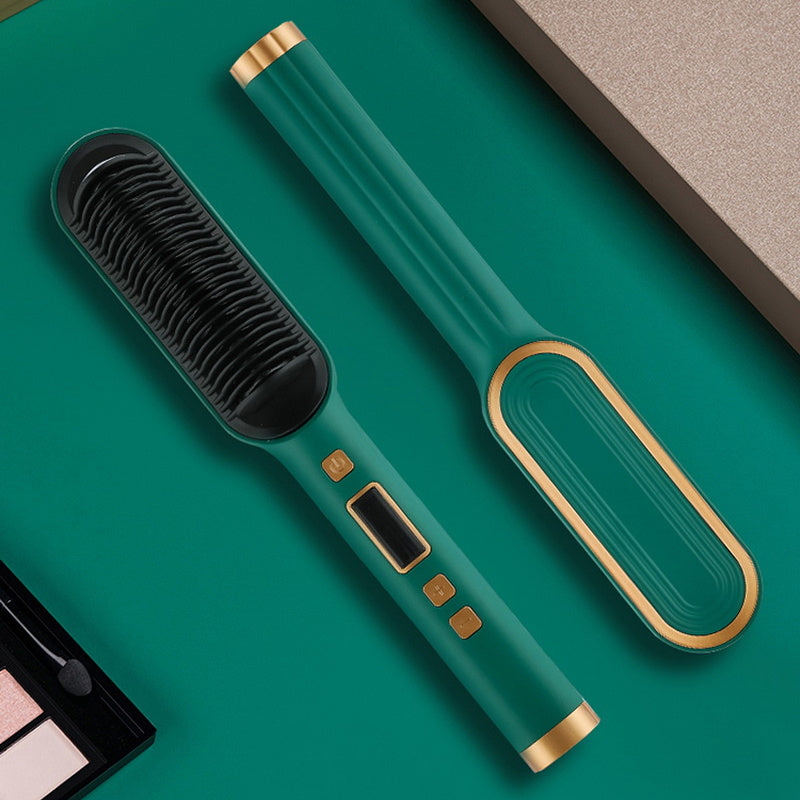 Black heated hair straightener brush