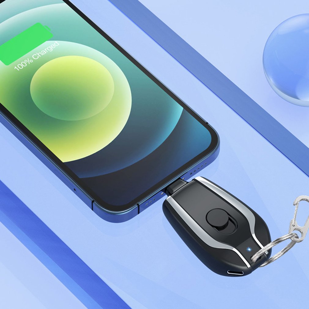 Mini keychain power bank on keyring