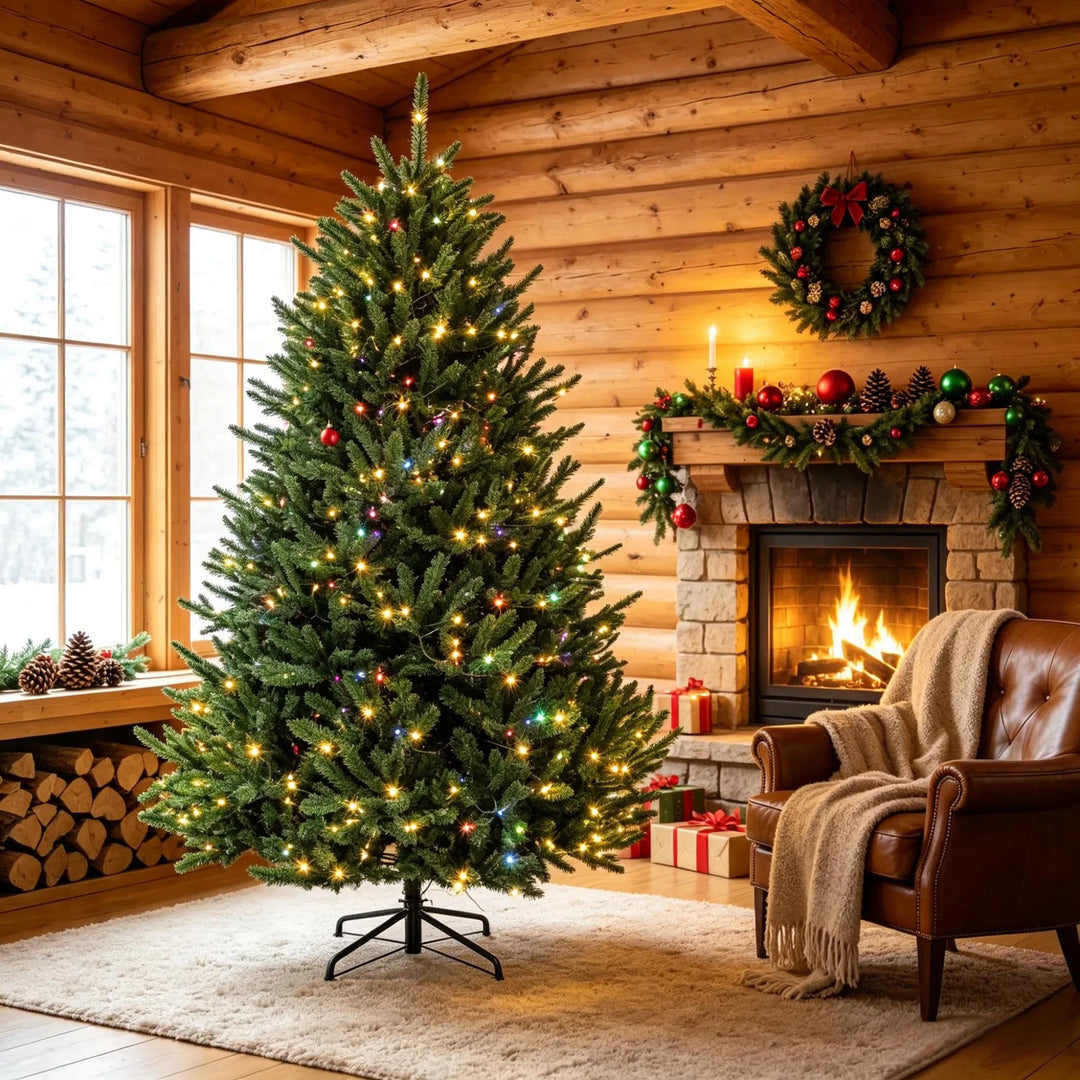 Full green Christmas tree with dual color lights