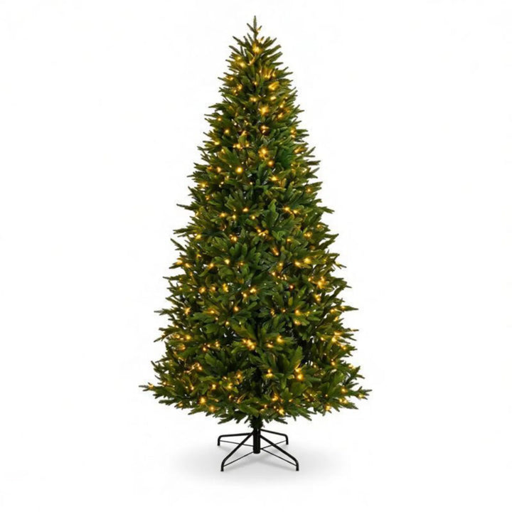 Full green pre-lit Christmas tree with lights