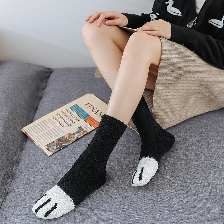 Fluffy cat paw socks with paw print toes