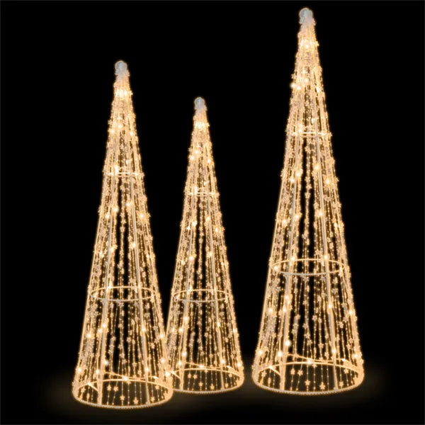 Heat Grove Set of 3 Pre-Lit Outdoor Cone Christmas Trees with Stars
