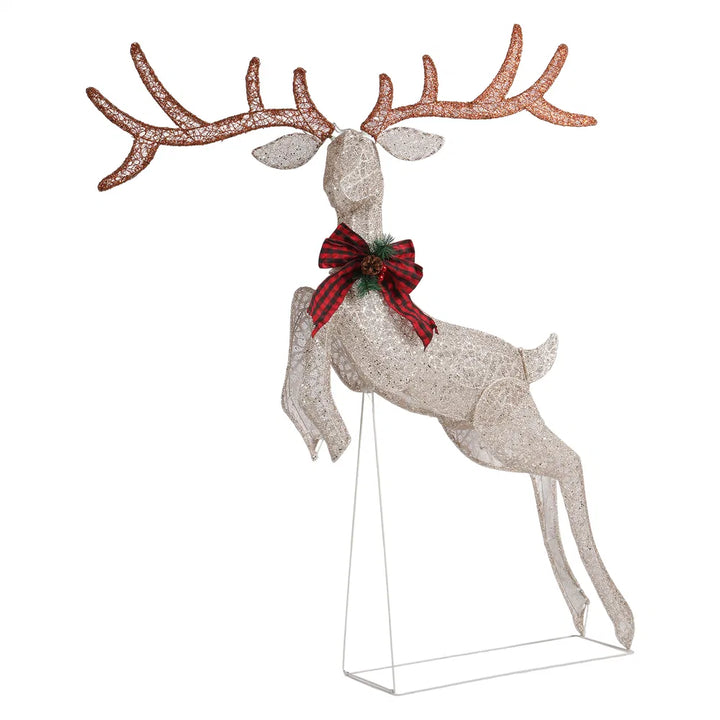 Lighted jumping reindeer with red bow