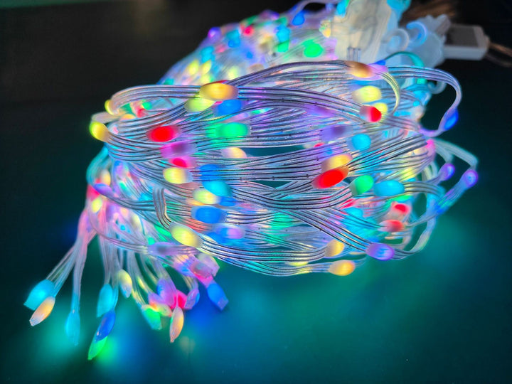 Smart LED curtain light showing a Christmas pattern