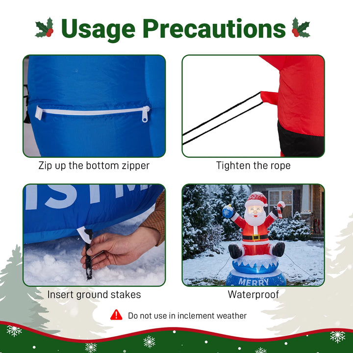 Inflatable lighted Santa on a rotating Merry Christmas base