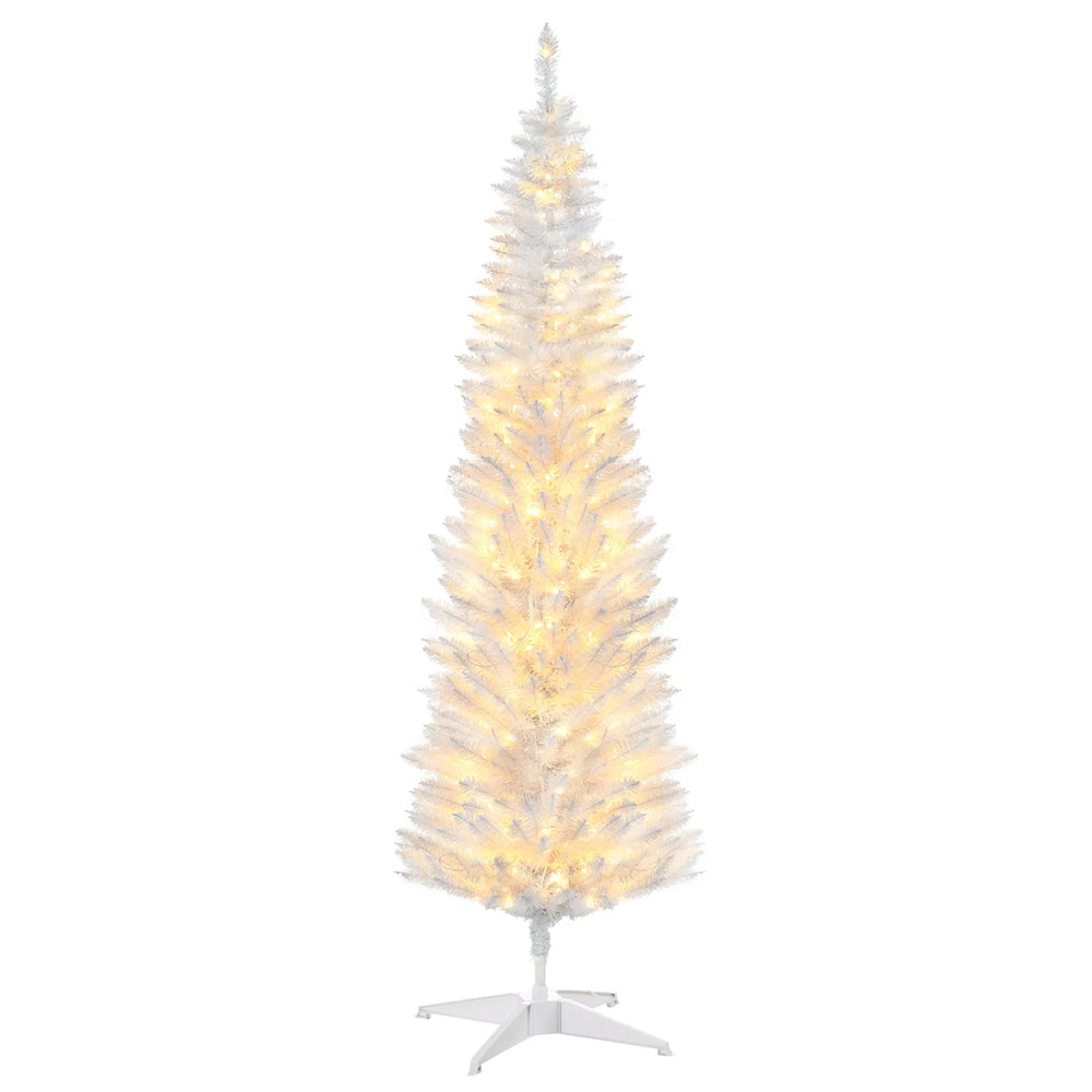 Small white pencil Christmas tree with lights