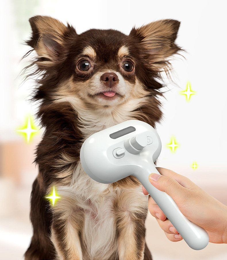 Self-cleaning pet brush with mist spray