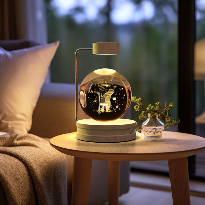 Crystal ball lamp with engraved galaxy