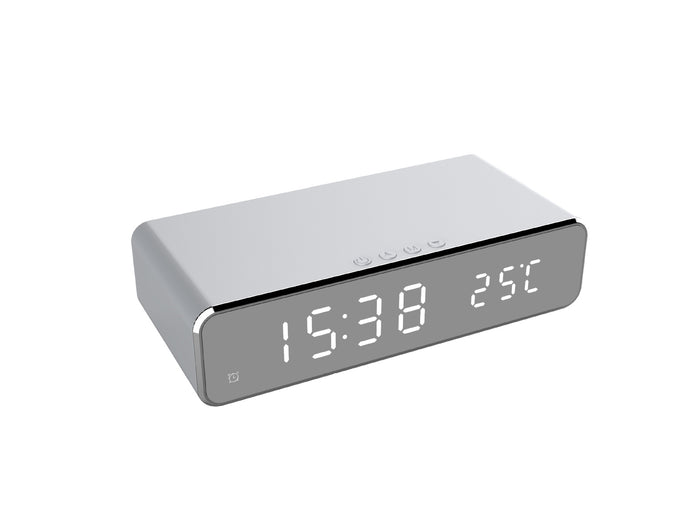 Heat Grove Mirror LED Alarm Clock with Wireless Phone Charger