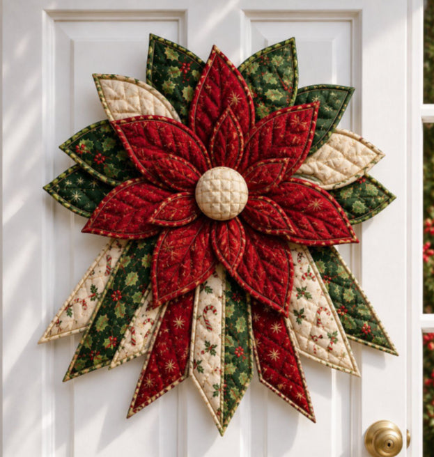 Quilted fabric starburst Christmas door hanging