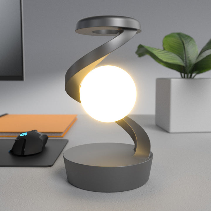 Rotating moon lamp on spiral stand
