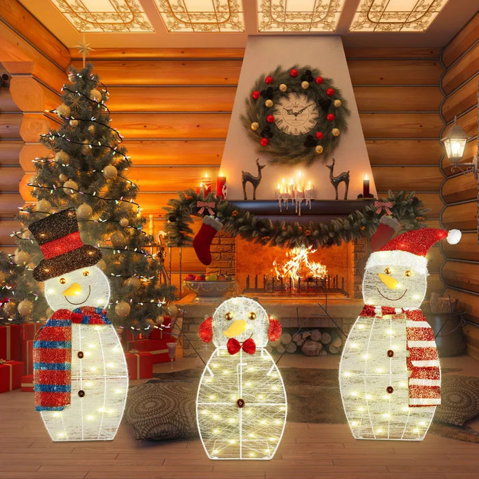 Heat Grove Set of 3 Light-Up Snowman Family Yard Figures