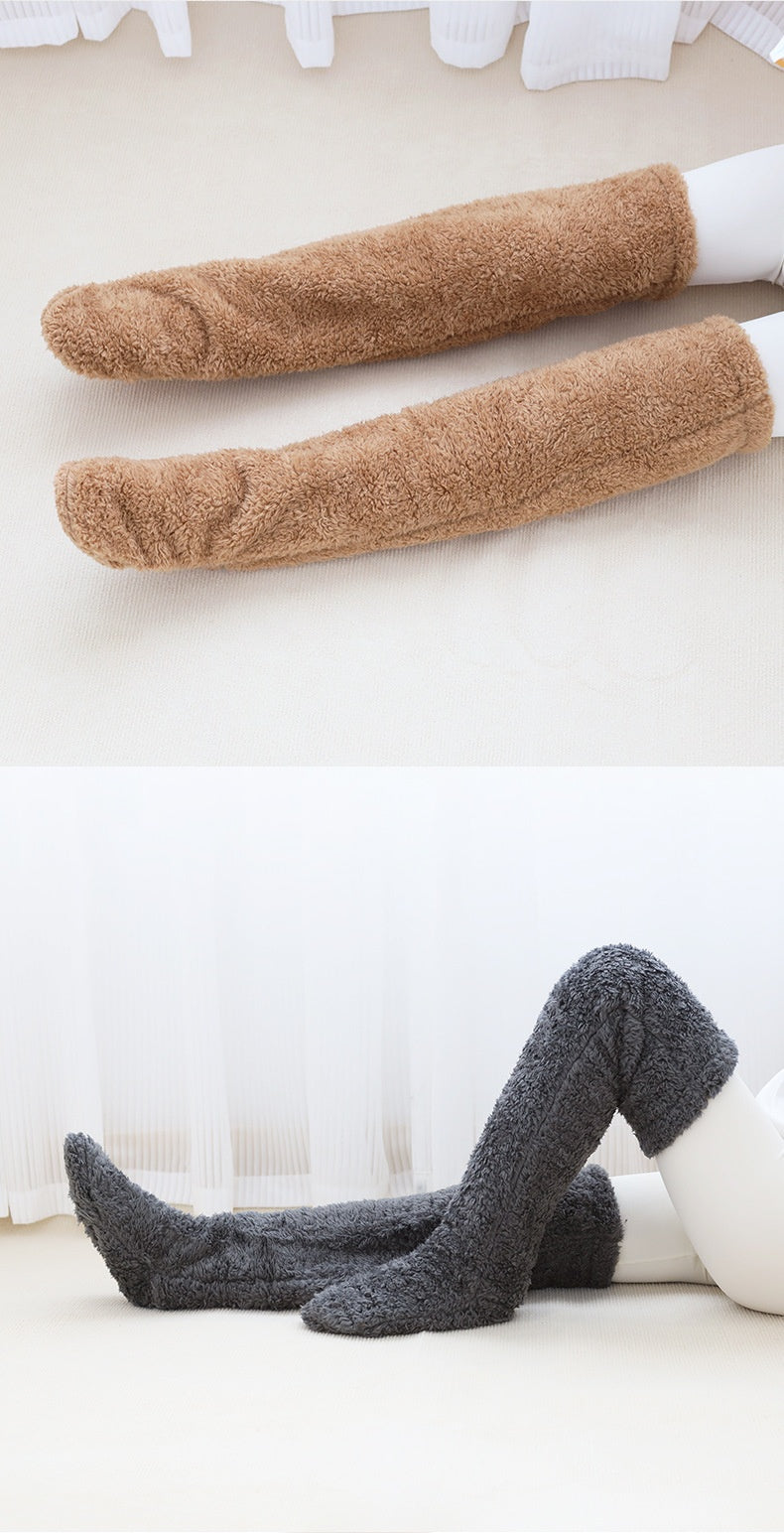 Plush over-the-knee leg warmers with drawstring