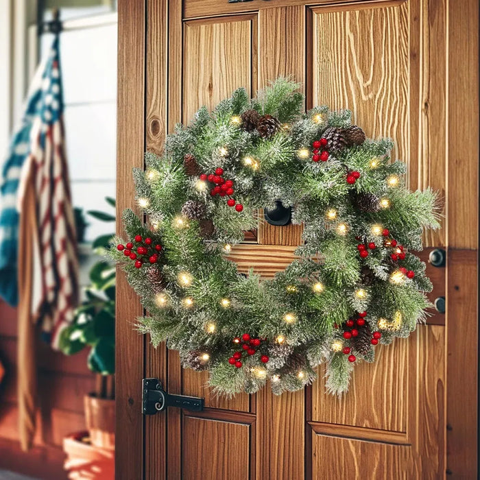 Heat Grove 24 in Battery Lighted Wreath with Pine Cones and Berries