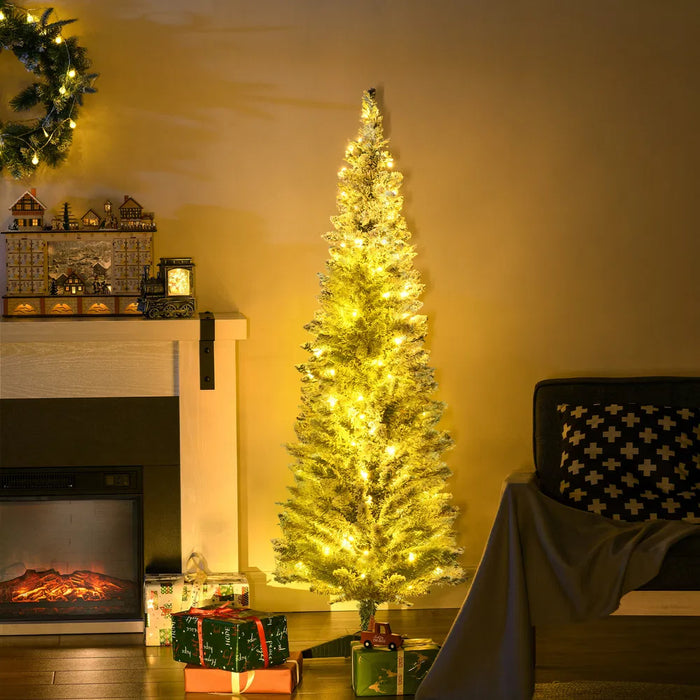 Heat Grove 5 ft Pre-Lit Flocked Pencil Christmas Tree with 110 LEDs