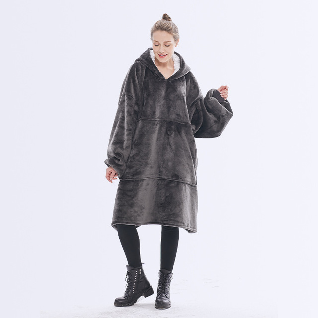 Wearable Blanket Hoodie for Adults, Flannel and Lamb Wool