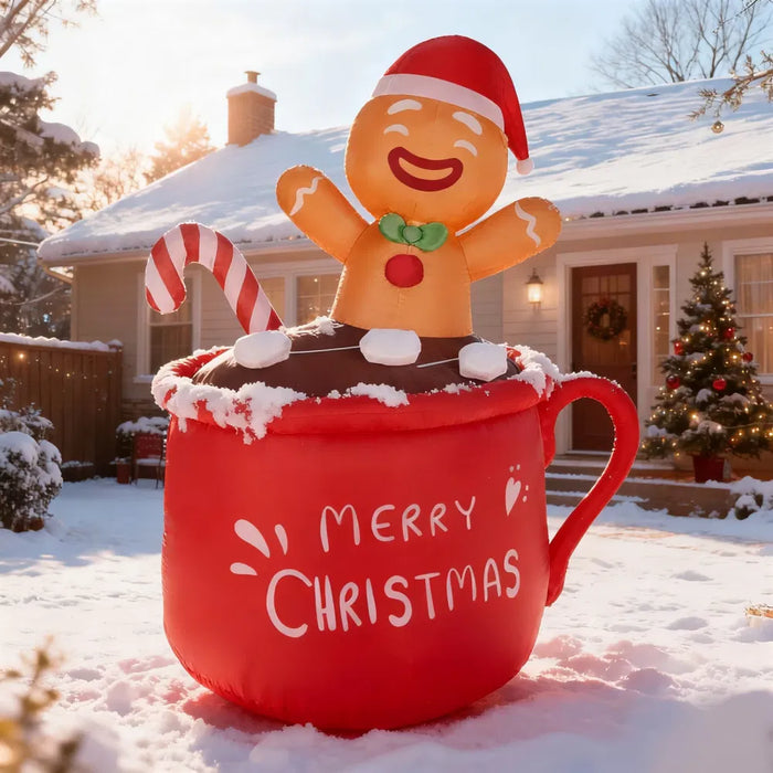 Heat Grove 4.8 ft Inflatable Gingerbread Man in Hot Cocoa Mug