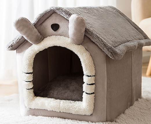 Foldable plush cat house with cushion