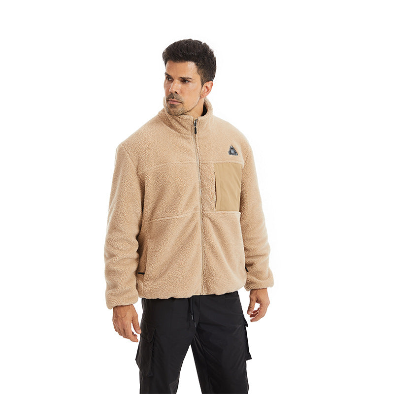 Man wearing heated sherpa fleece jacket