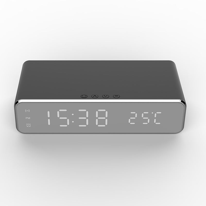 Mirror LED alarm clock with wireless charger