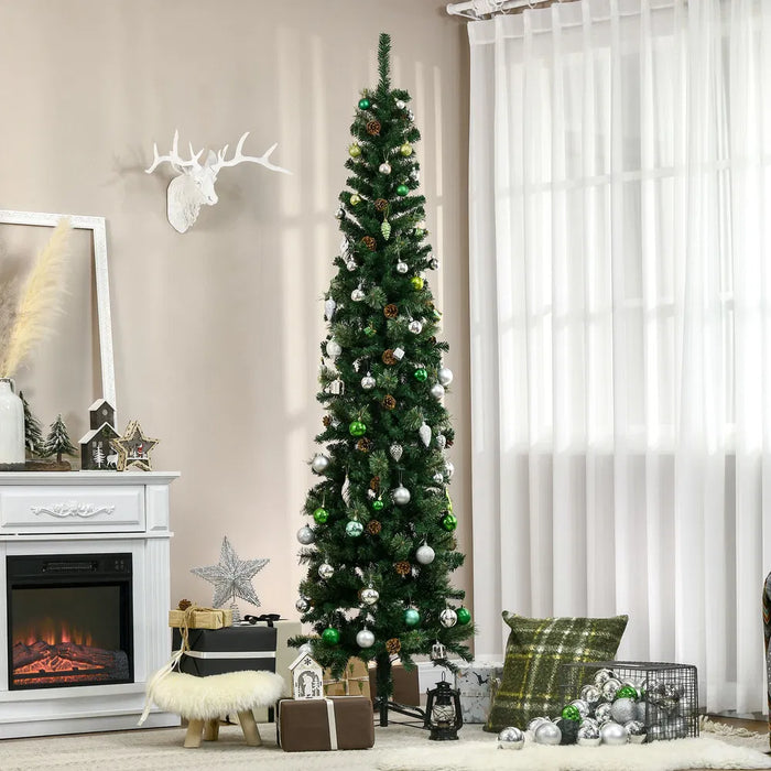 Heat Grove 7.5 ft Slim Pencil Christmas Tree with Pine Cones